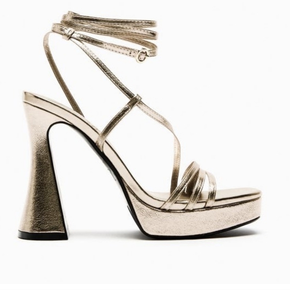 Zara Metallic Strappy Platform Heels